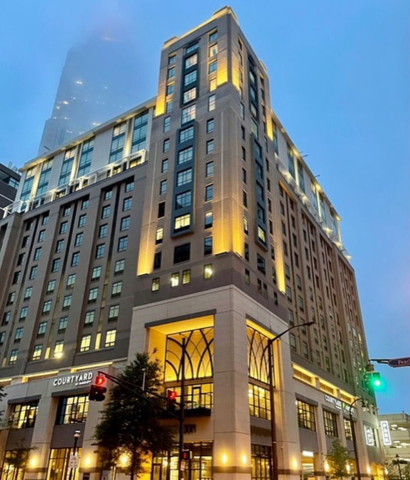 The dual-branded Courtyard by Marriott Atlanta Midtown and Element by Westin Atlanta Midtown hotels at Peachtree Street and Ponce de Leon Avenue, delivered in 2021.