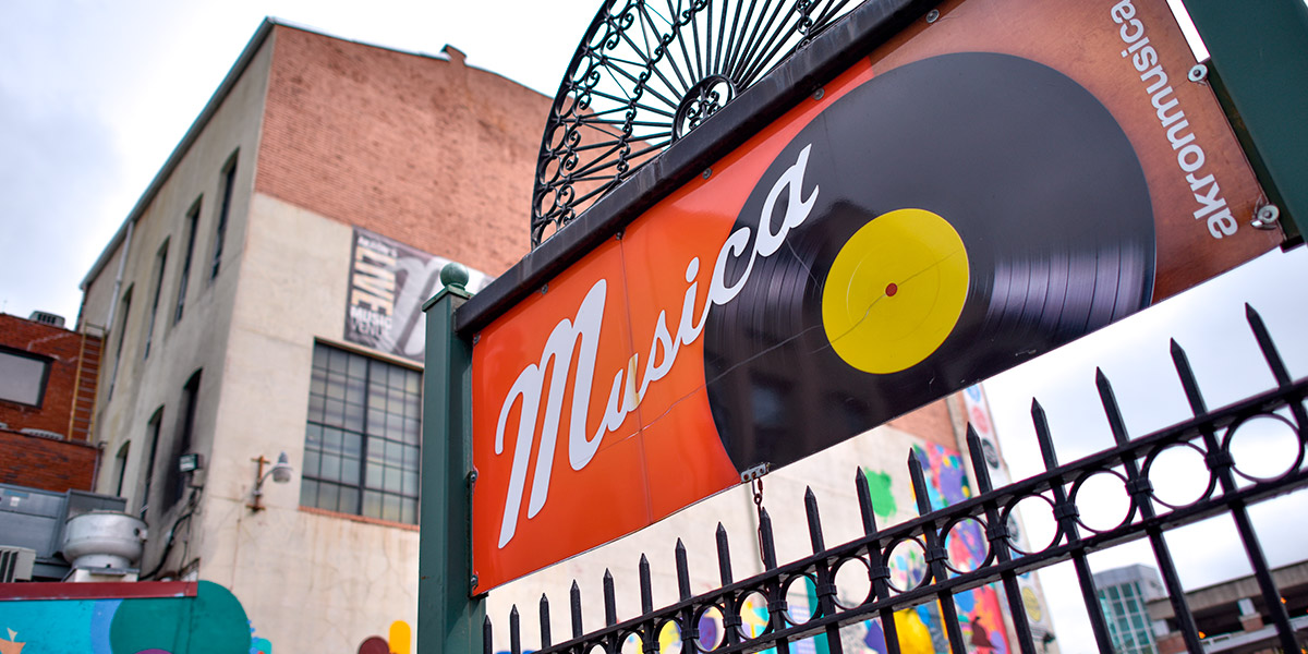 An image of the sign for the Musica concert venue in downtown Akron. 